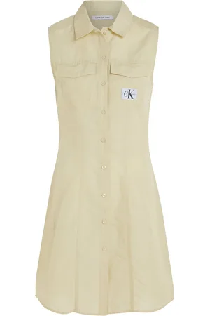 Calvin Klein Sleeveless Cotton Shirt Dress Beige