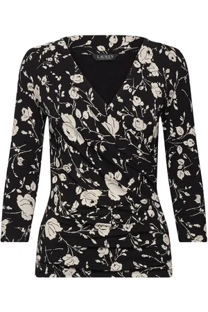 Ralph Lauren Floral Surplice Stretch Jersey Top Black