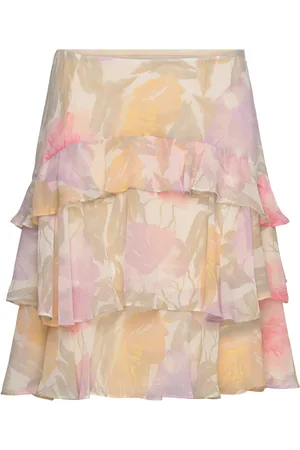Ralph Lauren Floral Crinkle Georgette Tiered Skirt Pink