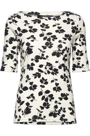 Ralph Lauren Leaf-Print Stretch Cotton Boatneck Tee Cream