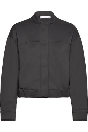 MANGO Bomber Jacket Decorative Seams Black