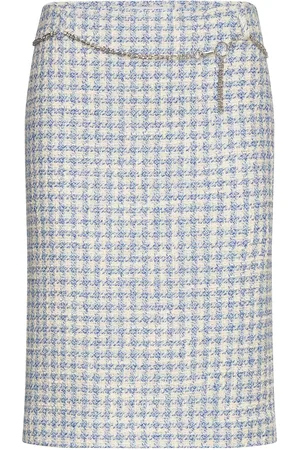 MANGO Tweed Midi Skirt Blue