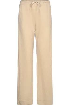 MANGO Wideleg Trousers With Elastic Waist Beige