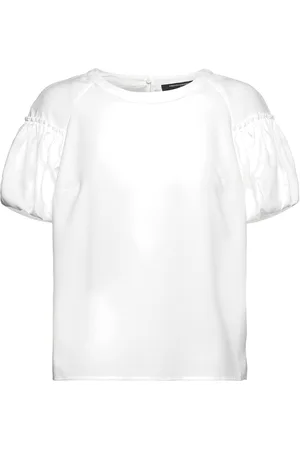 French Connection Crepe Light Puff Sleeve Top White