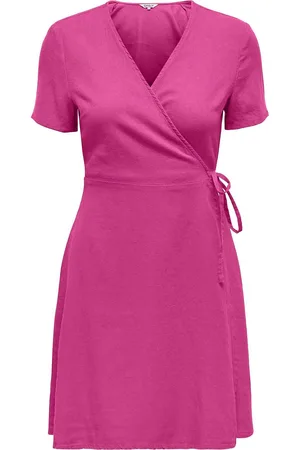 ONLY Onladdiction-Caro S/S Linen Dress Cc Pnt Pink