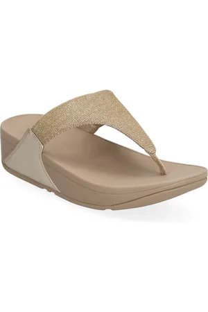 FitFlop Lulu Shimmerlux Toe-Post Sandals Beige