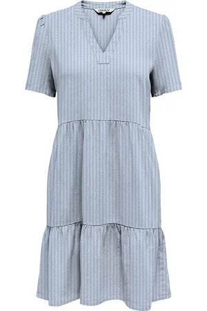 ONLY Onltiri-Caro S/S V-Neck Lin Dress Cc Pnt Blue