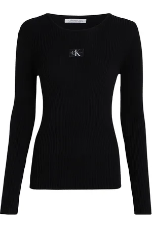 Calvin Klein Woven Label Tight Sweater Black