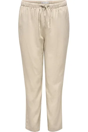 ONLY Carcaro Mw Linen Bl Pull-Up Pant Tlr Beige