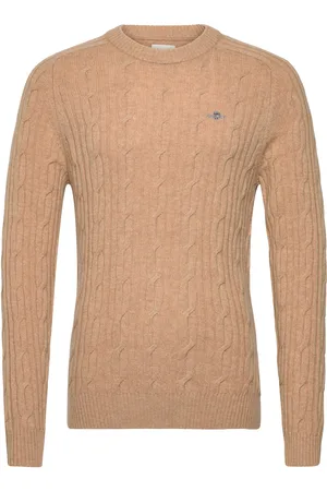 GANT Lambswool Cable C-Neck Beige