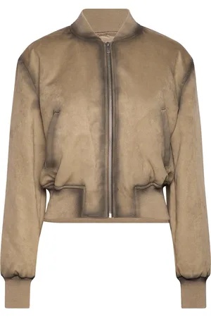 MANGO Worn Leather-Effect Bomber Jacket Brown