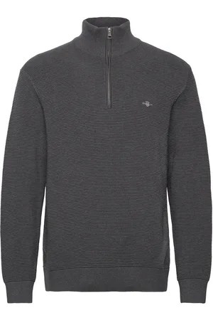 GANT Textured Cotton H-Zip Grey