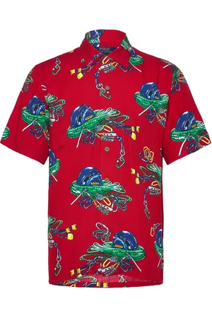 Ralph Lauren Classic Fit Climbing-Print Camp Shirt Red