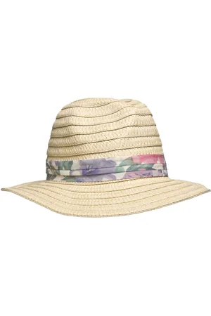 Ralph Lauren Floral-Ribbon-Trim Straw Fedora Beige