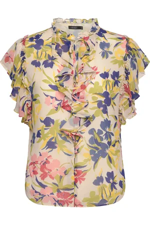 Ralph Lauren Floral Ruffle-Trim Georgette Blouse Patterned