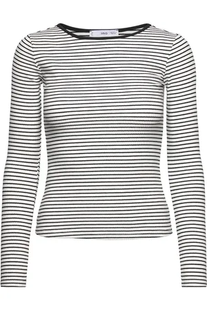 MANGO Striped Rib T-Shirt Black