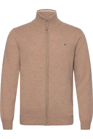 GANT Superfine Lambswool Zip Cardigan Beige