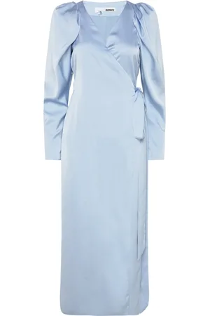 ROTATE Satin Midi Wrap Dress Blue