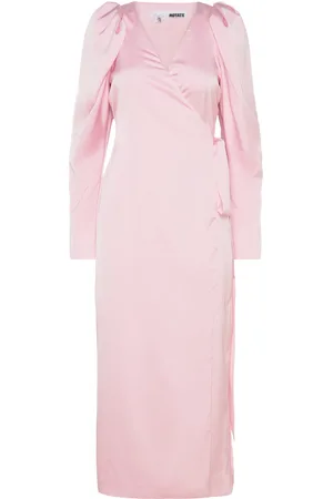 ROTATE Satin Midi Wrap Dress Pink