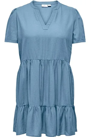 ONLY Cartiri-Caro S/S V-Neck Lin Dress Tlr Blue