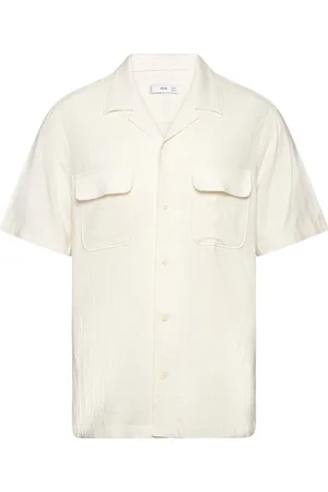 MANGO Linen Shirt With Bowling Collar And Pockets Cream