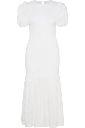 ROTATE Sequin Smock Puffy Dress White
