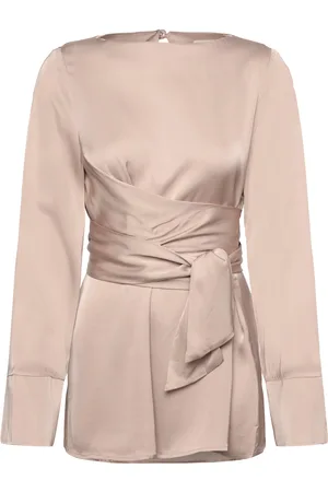 By Malina Demi Wrapped Front Satin Blouse Beige