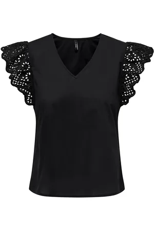 ONLY Onllou Life Emb S/S Frill Top Wvn