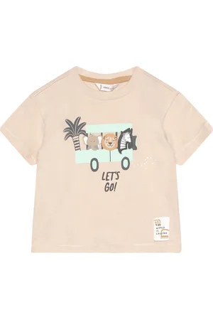 MANGO Printed Cotton-Blend T-Shirt Beige