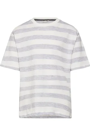 MANGO Printed Striped T-Shirt Grey
