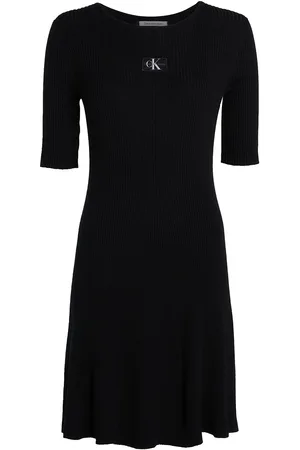 Calvin Klein Woven Label Ss Sweater Dress Black