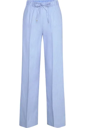 MANGO Linen-Blend Elastic Waist Trousers Blue