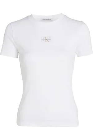 Calvin Klein Woven Label Rib Baby Tee White