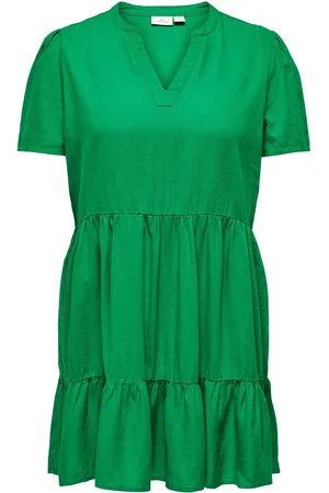 ONLY Cartiri-Caro S/S V-Neck Lin Dress Tlr Green