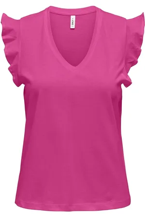 ONLY Onlmay Life S/S Frill V-Neck Top Box Jrs Pink