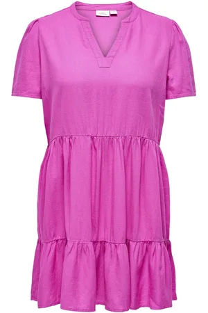 ONLY Cartiri-Caro S/S V-Neck Lin Dress Tlr Pink