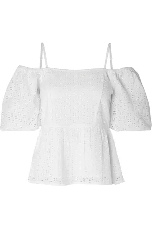 SELECTED Slfanelli 3/4 On Off Shoulder Top B White