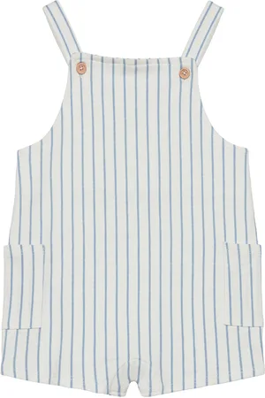 MANGO Striped Cotton Dungarees White
