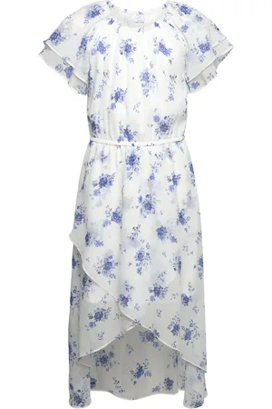 Lindex Dress High And Low Chiffon Wit Blue