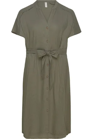 ONLY Carcaro S/S Linen Calf Shirt Dress Tlr Khaki