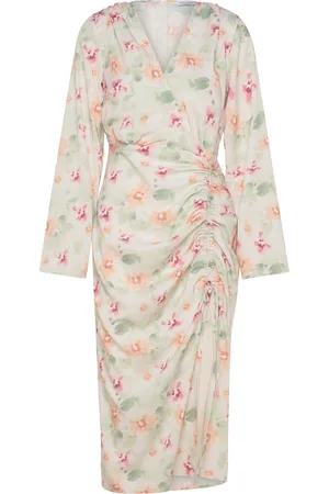 BUBBLEROOM Drawstring L/S Midi Dress Patterned