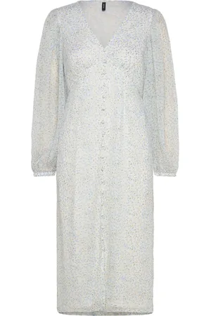 VERO MODA Vmsmilla Ls V-Neck Calf Dress Wvn Ga Blue