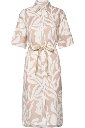 GANT Rel Palm Print Linen Shirt Dress Beige