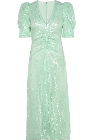 ROTATE Sequins V-Neck Dress Green