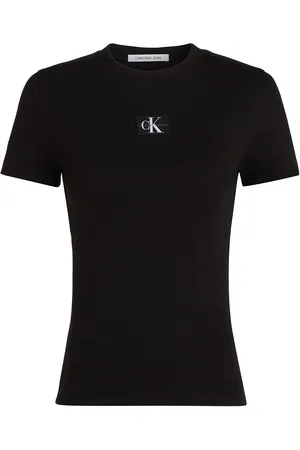 Calvin Klein Woven Label Rib Baby Tee Black