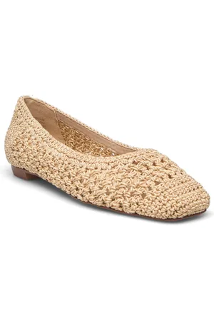 MANGO Square-Toe Braided Ballet Flats Beige