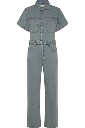 MANGO Denim Jumpsuit With Multi-Position Buttons Blue