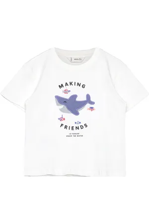 MANGO Embossed Details Printed T-Shirt White