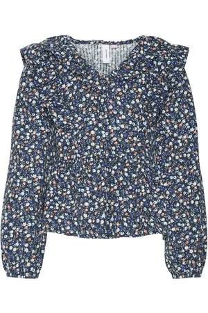 VERO MODA Vmfia Ls V-Neck Crop Top Wvn Girl Blue