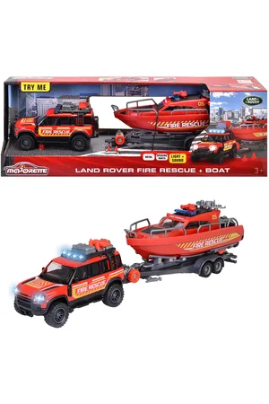 Majorette Grand Series - Land Rover Fire Truck With Rescue Boat Patterned